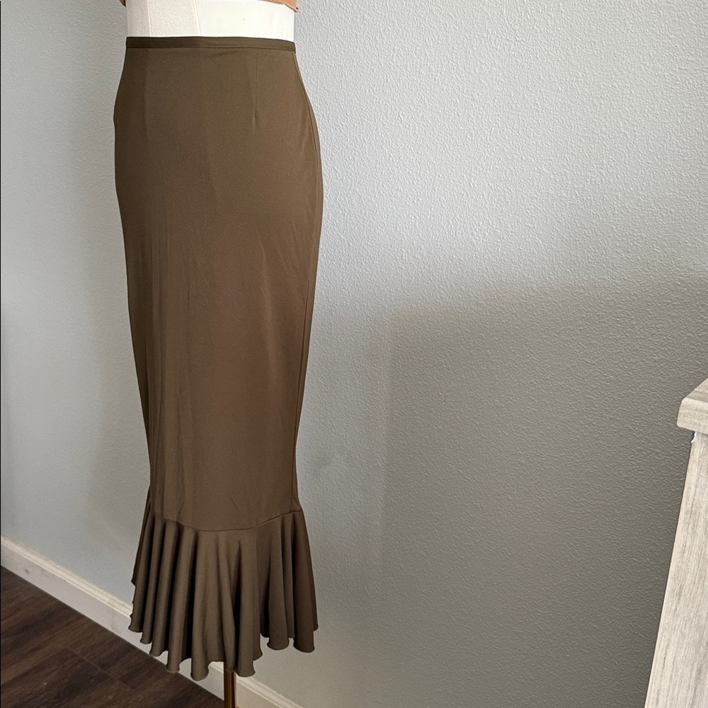 Vintage Taiga Paris Olive Green Midi Skirt Size Small - Picture 4 of 9